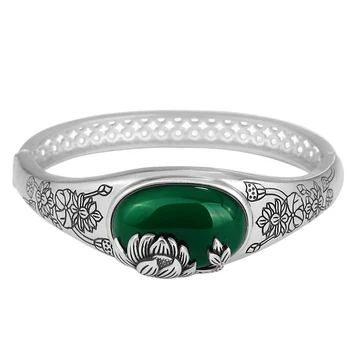 

Natural green jade bracelet bangles with 925 sterling silver jadeite jade lotus bracelets jadeite jade jewelry women jade bangle