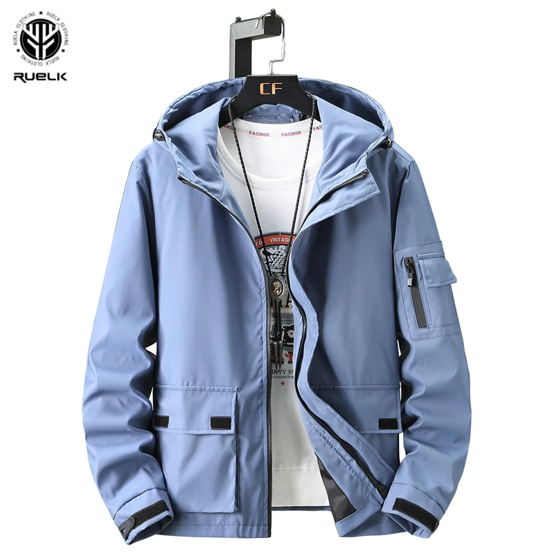 RUELK Tide Brand Jacket 2020 Spring And Autumn New Loose Cotton Hooded Multi-Pocket Large Size Men l-8XL | Мужская одежда