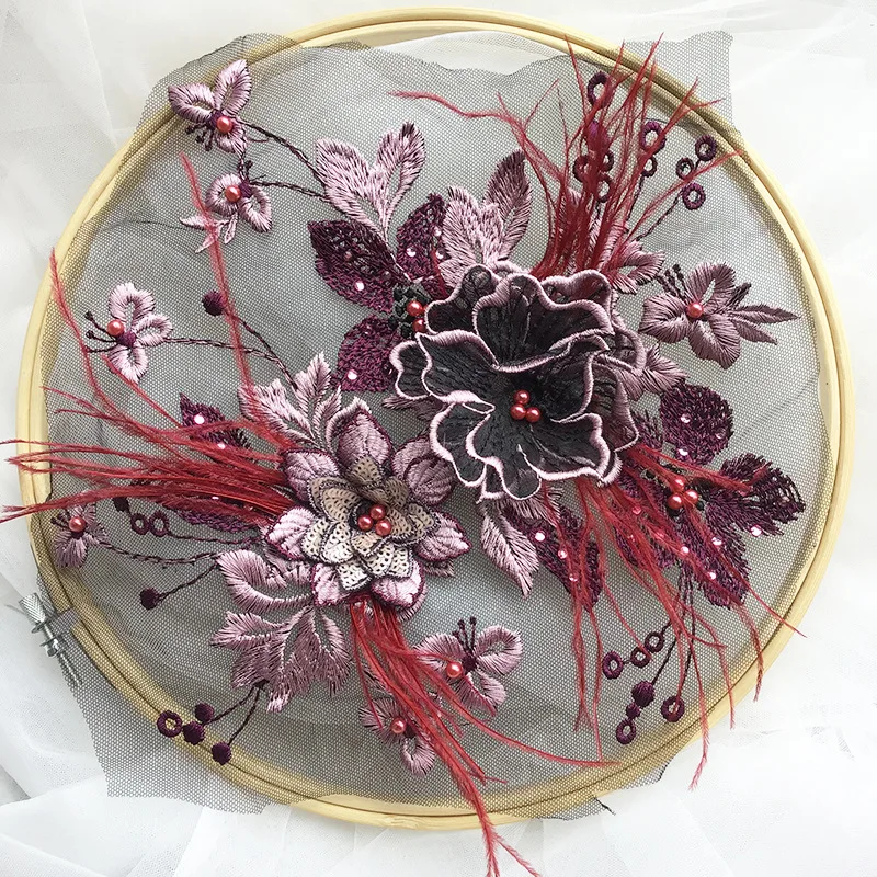 

2Pieces Lace Appliques Bling Feather Ivory Pattern Lace Patches for Wedding Dress Full Dress or DIY Decor