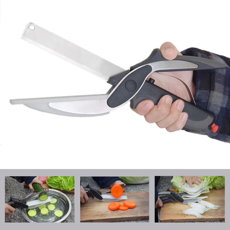 New Multi Function Smart Clever Scissor Cutter 2 in 1 Cutting Board Utility Cutter Stainless Steel Ourdoor Smart Vegetable Knife|Kitchen Knives| | - AliExpress