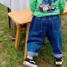 Осенние и зимние новые стильные свободные джинсовые брюки для мальчиков, джинсы для девочек, 19