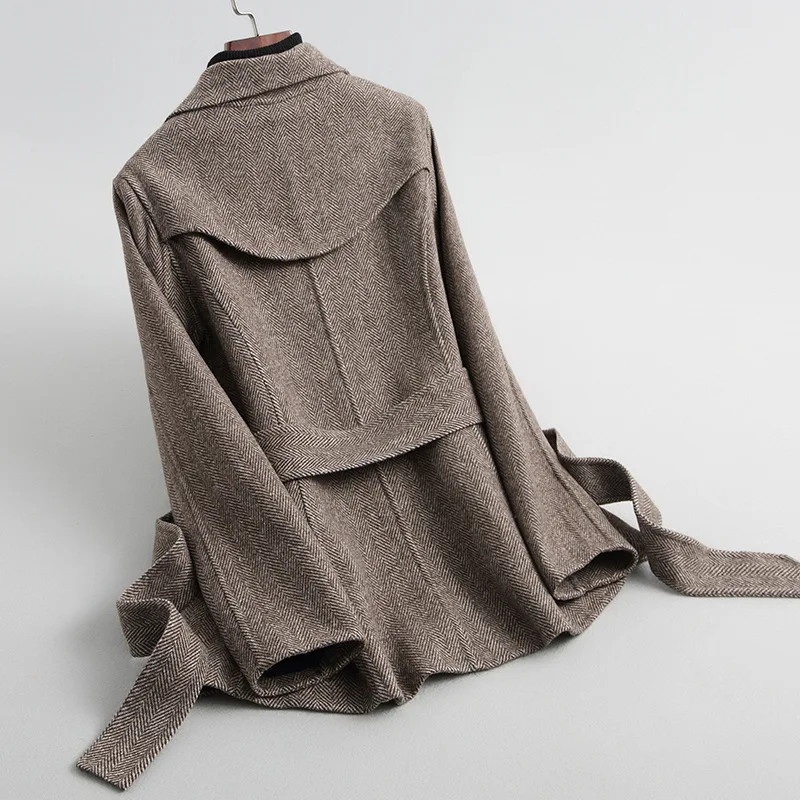 

Natural Wool Jackets Winter Black Woolen Coat Female Manteau Femme Hiver 2020 Autumn Spring Blend Belt Overcoat 05