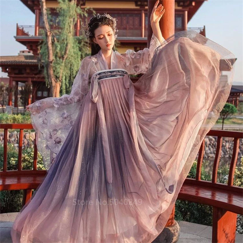 Древний китайский женский костюм Hanfu платье феи принцессы Восточное Цветочное с