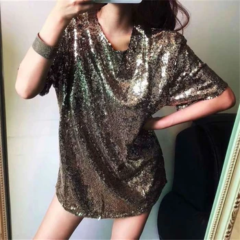 

Summer Solid Sequins 2020 T shirt Women O neck Short Sleeve Fashion Boutique Tees Tops New Plus Size Loose Female Tshirt ees ops