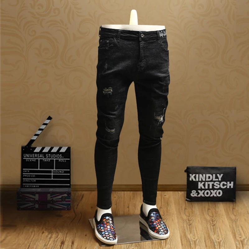 Streetwear Mens Skinny Ripped Jeans Black Jean Pants Cowboys Men dsq PSMJ72 Streetwear Mens Skinny Ripped Jeans Black Jean Pants Cowboys Men dsq PSMJ72
