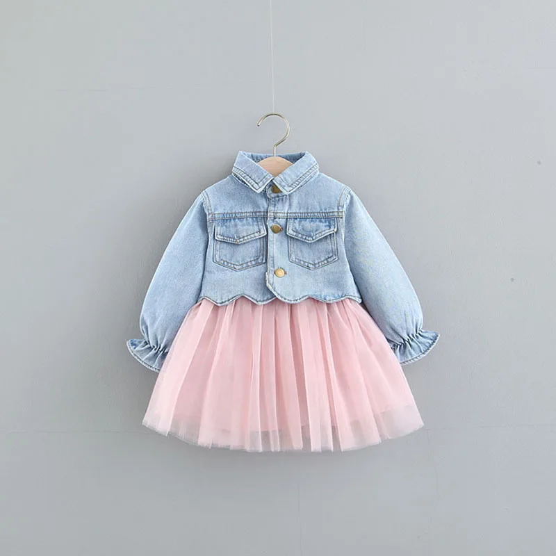 

Girl Dresses Autumn Dresses Long Sleeve Princess Dresses White Goose Jeans Jacket Fashion Suit