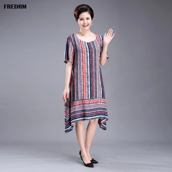 

FREDRM Women Dress Plus Over Size Euro 54 56 New 2020 Spring Summer stripe O-neck Short Sleeve Office Lady Female Big size Dress