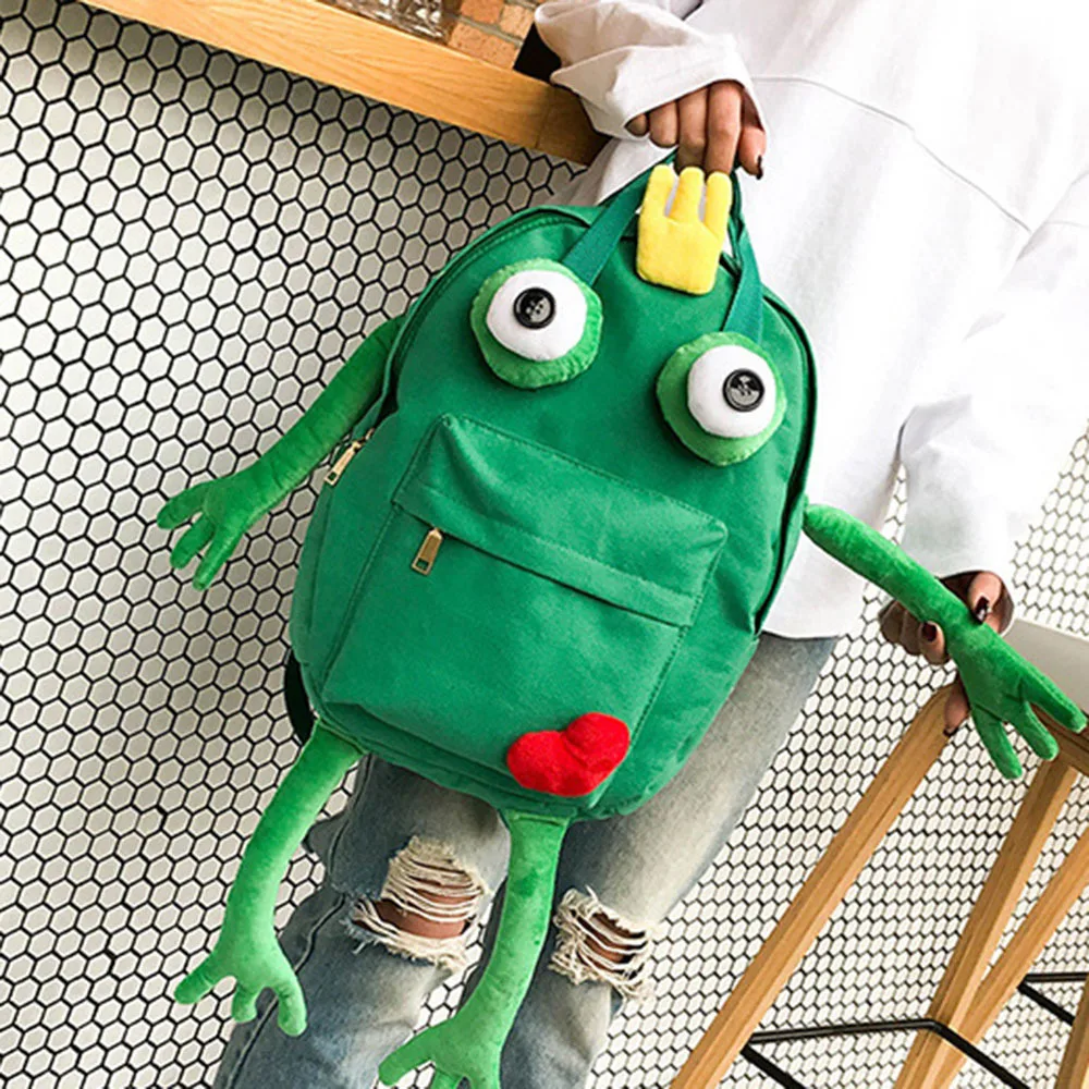 Creative 3D Vivid Frog Plush Backpack Waterproof Children Kids Bag Simulation Animal Prints Travel Bags Toys 4