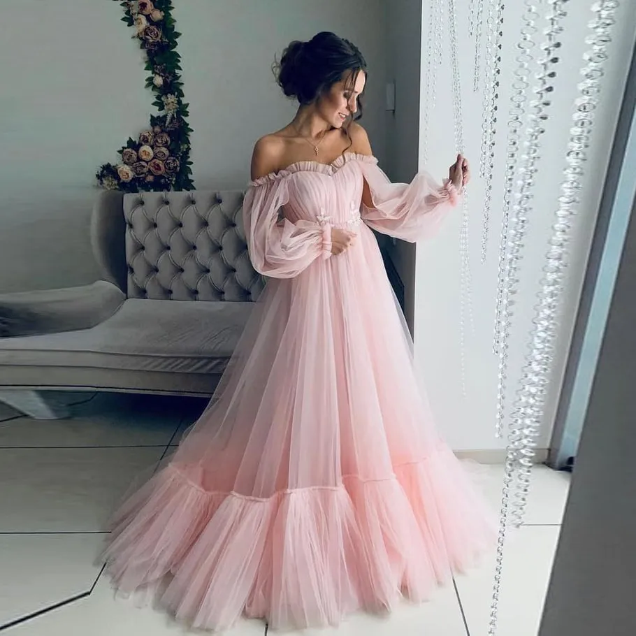 Новое поступление, розовые вечерние платья, длинные, 2019, трапециевидные, с вырезом лодочкой, с длинным рукавом, вечерние платья для