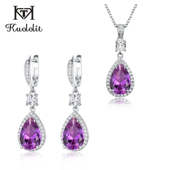 

Kuololit Alexandrite Gemstone Jewelry Set for Women Solid 925 Sterling Silver Earrings Necklace for anniversary Fine Jewelry