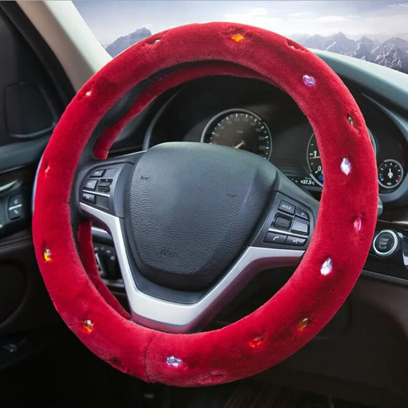 Зимний плюшевый чехол рулевого колеса автомобиля алмазные хрустальные стразы Чехлы для рулевого управления универсальный размер 38 см для большинства автомобилей