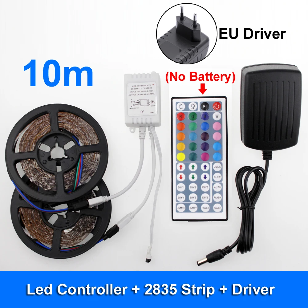 44key-3528-10M-EU 12 В Rgb Светодиодная лента 5050 2835 SMD 5 м 10 м Лента светодиодная лента Диодная лента Водонепроницаемая Rgb Светодиодная лента с пультом дистанционного управления - Испускаемый цвет: 44key-3528-10M-EU