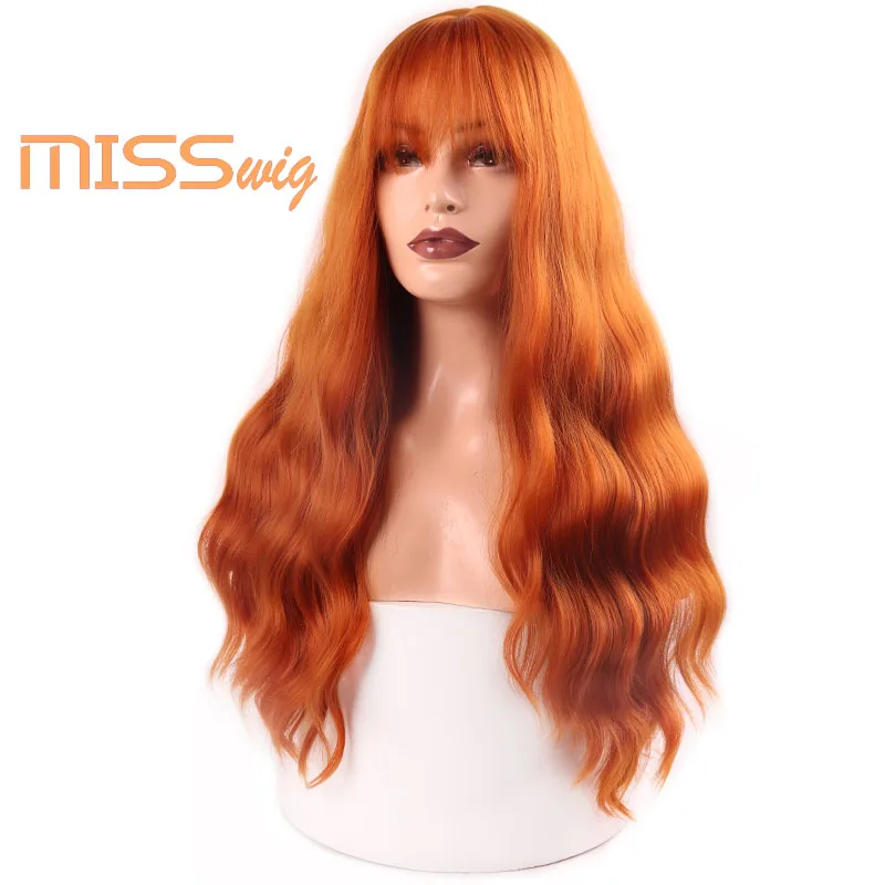 Pаспродажа Miss Wig длинные волнистые парики для черных женщин африканские американские синтетические волосы оранжевый коричневый парики с челки термос...