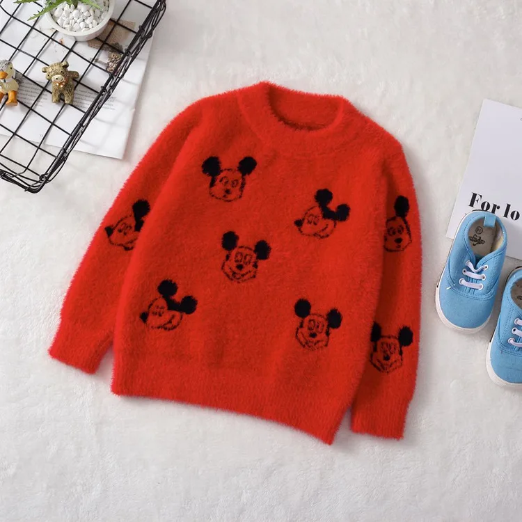 19, стиль, Детский свитер с изображением головы мышки и норки, пуловер в Корейском стиле, свитер yuan ling