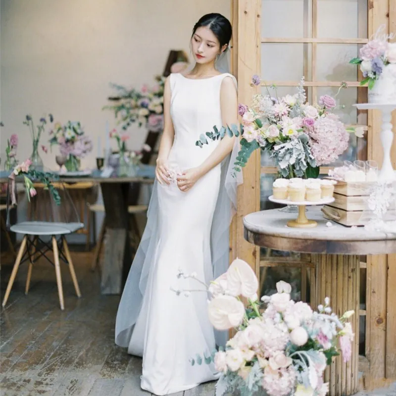 French Simple SatinWedding Dress Mermaid 2019 New Bride Wedding Vestido De Novia Plus Size Fiesta | Свадьбы и торжества
