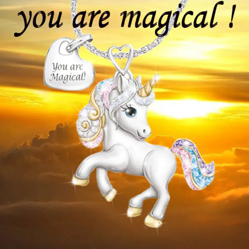 Новинка 2020 милое ожерелье с радужным единорогом надписью You are Magical Heart модное
