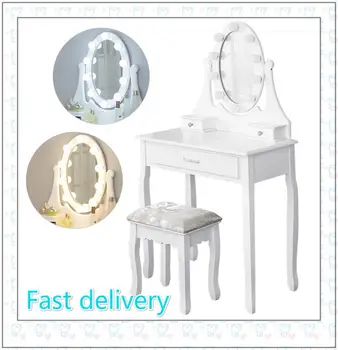 

Modern Lighted Mirror Dressing Table Nordic Room Storage Cabinet Makeup Table Home Mini Cosmetic Table Set HWC