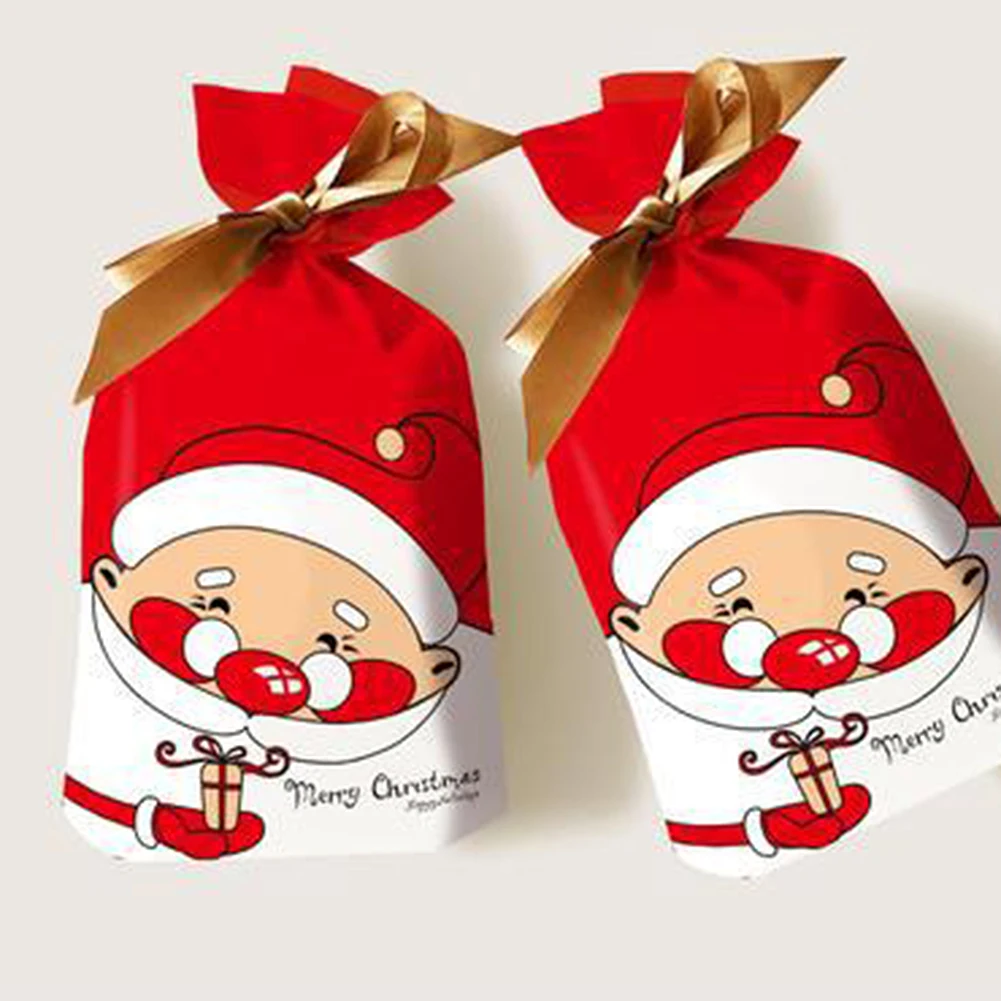 50Pcs Christmas Candy Cookies Packing Bags New Year Gift Bag Xmas Santa Claus Gift Storage Bag For Christmas Party Decoration