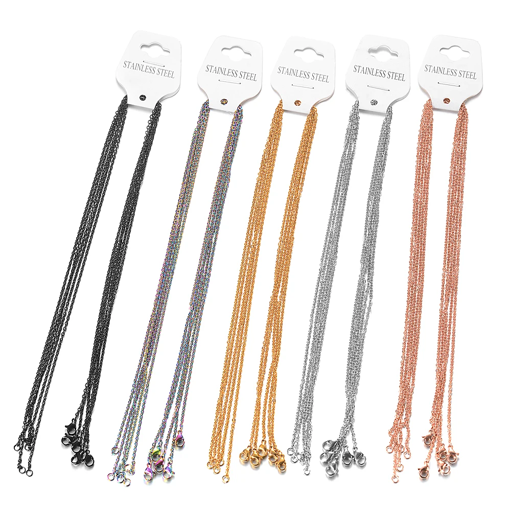 

5pcs/lot 316L Stainless Steel Rose Gole Necklace 2mm Thick Rainbow Link Chain Black Chain 45cm for Making Jewelry Necklaces