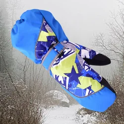 Blue Children Sports Mitt Warm Waterproof Thicken for Mountain Climbing Hiking Ski Riding Outdoor Activities Size