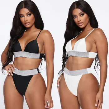 

2020 Split Swimsuit Sexy Bright Crystal Belt High Waist Bikini Swimming Suit for Women 2 Piece Swimsuit Women Swimwear
