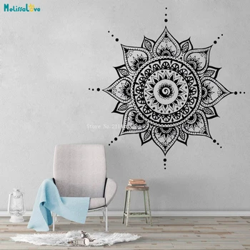 

Mandala Mehndi Lotus Flower Wall Sticker Indian Decor Living Room Motivational Yoga Buddha Decals Vinyl Gift YT4083
