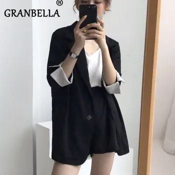 

2019 Fashion Hot Korean Style Elegant Office Lady Shorts Two Suits Mini Pant Suits Female Solid Black Color