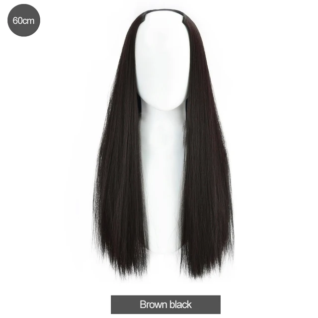 DIFEI Synthetic U Clip In One Piece Hair Extension Long Wavy Half Wig Hair Extension Natural Brown Hair Piece For Women Use brown black