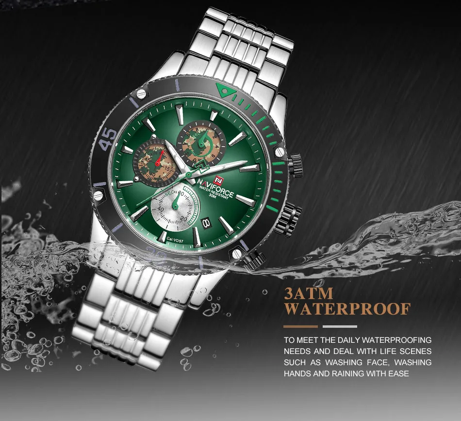 Новые мужские часы NAVIFORCE, армейские военные спортивные наручные часы, мужские водонепроницаемые часы с хронографом и датой, зеленые кварцевые часы, мужские часы