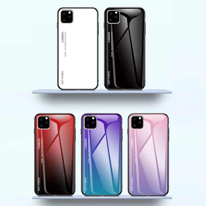 

Gradient Tempered Glass Case For iPhone 11 Pro Max Cases Bumper Back Cover Protective Shell On For iPhone 11 Pro Max xi iphone11