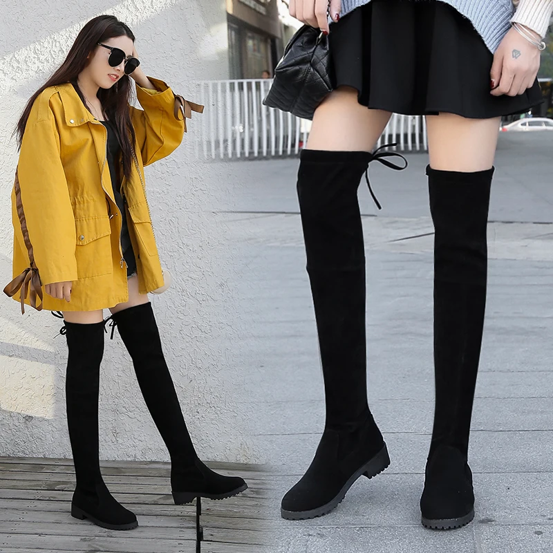 

New Sexy Winter Over The Knee Boots Women Stretch Fabric Thigh High Woman Shoes Long Bota Feminina zapatos de mujer Size 35-41