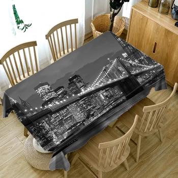 

3D City Night Scene Pattern Tablecloth Washable Cloth Thicken Cotton Rectangular and Round Table Cloth Round