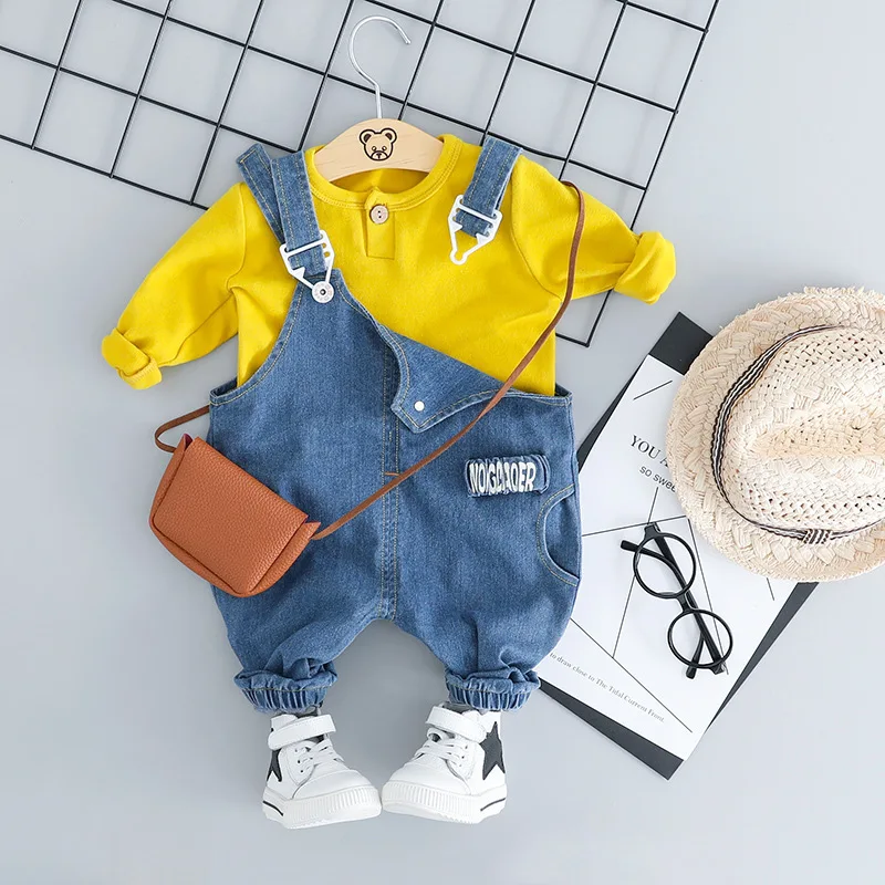 

Childrenswear Spring And Autumn New Products BOY'S Fashion Cowboy Suspender Pants + Solid Color T-shirt Suit Baby Spring Clothin