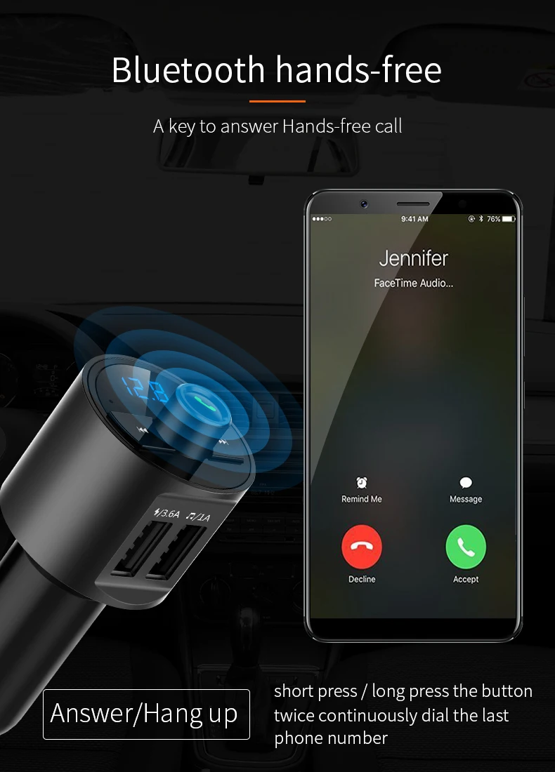 Автомобильный mp3 Bluetooth fm-передатчик Bluetooth плеер, автомобильное зарядное устройство с двумя usb-портами функция быстрой зарядки может отвечать на звонки, слушать музыку
