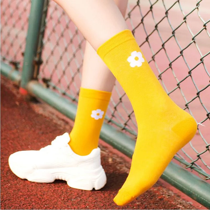 Dreamlikelin Harajuku Kawaii Для женщин карамельного цвета, цветочный нескользящих носочков из хлопка Демисезонный корейский стиль женские носки
