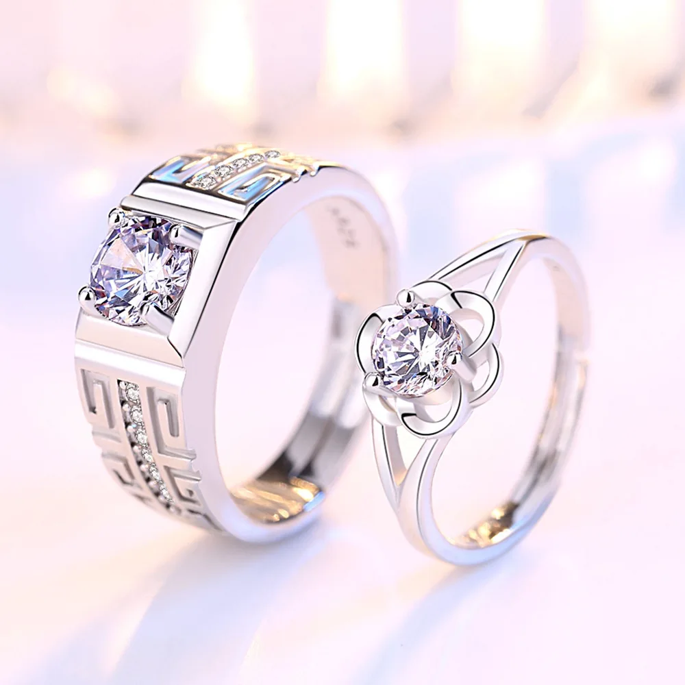 Simple Crystal Heart Couple Rings Set Fashion Pair Opening Rings Stainless Steel Wedding Luxury Jewelry Gift ring set couples rings stainless steel ring finger ring opening ring wedding rings wedding ring