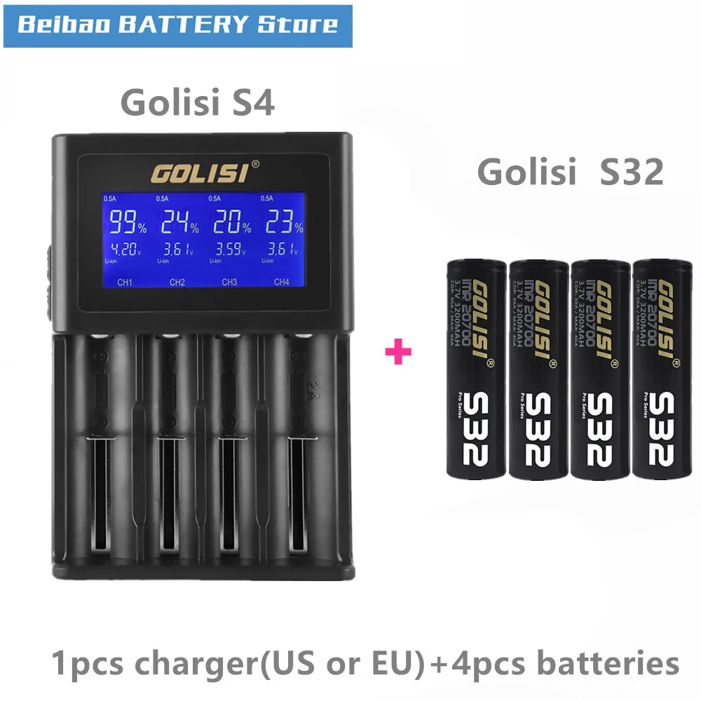 Golisi 4 шт. S32 IMR 20700 3200 мАч 40A E-CIG аккумуляторная батарея для VAPE с Golisi S4 Смарт зарядное устройство ЖК-дисплей Быстрая зарядка