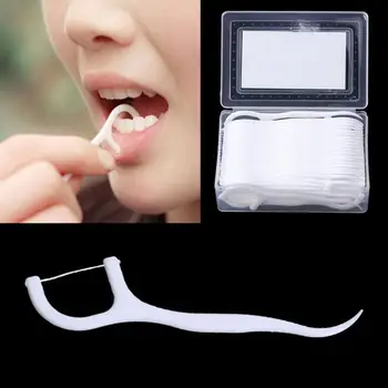 

1set /50Pcs Dental Floss Flosser Pick Toothpicks Stick Oral Care Teeth Cleaning Tool 7.5cm Easy to use people love