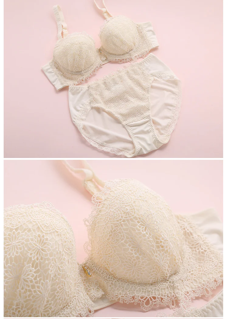 Sexy Lace Underwear Water-Soluble Lace Bra Thin Comfort Bra Set 9725