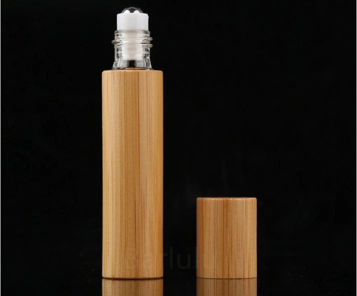 10ml 5ml each 12pcs Simple Bamboo Perfume Roll on Bottle with Metal Ball Roller Refillable Essential 2