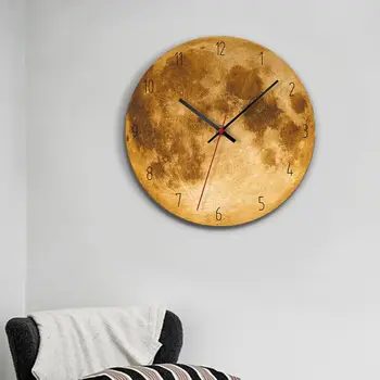 

Decorative Wooden Wall Clock Moon Black Hole Pattern Mute Wallclock Home Decor