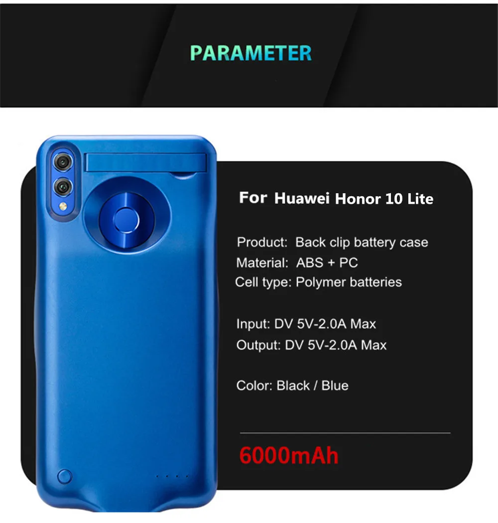 KQJYS 6000 мАч портативный ультра-тонкий чехол с зажимом на заднюю панель для huawei Honor 10 Lite Мобильный Внешний Аккумулятор Чехол