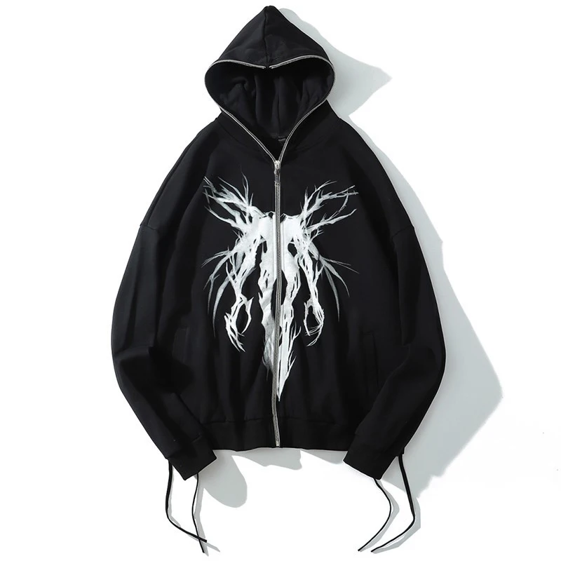 thumbnail image 1 of Chaqueta con capucha con estampado de Ángel Retro Para hombre y mujer, abrigo de manga larga con cremallera y bolsillo, ropa de calle de gran tamaño, estética Y2K, Otoño e Invierno, 1 of 5