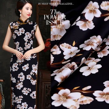 

108cm wide silk stretch satin fabric meter pear flower printed silk fabric satin elastic spandex fabric wholesale silk cloth
