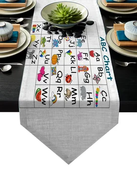 

Abc Chart Alphabet Of Cartoon Animals Table Runner Table Flag Home Party Decorative Tablecloth Table Runners for Wedding