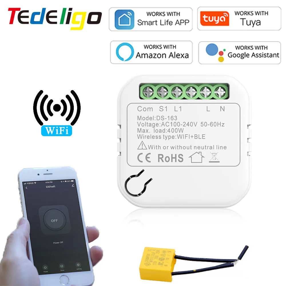 Модуль выключателя света Wi-Fi 220 В умный дом Tuya App Control без нейтрального 10A для