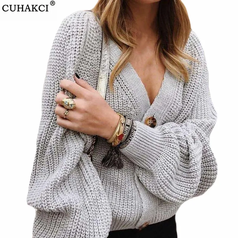 

CUHAKCI Casual Knitted Cardigan Women Autumn Winter White Black Cardigans Long sleeve Loose Female Button Knitwear Sweaters