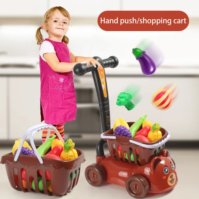 39Pcs/set Children Play House Toys Shopping Cart Trolley Cut Fruit Plastic Vegetable Kitchen Baby Game Kids Pretend Infant Gifts 1
