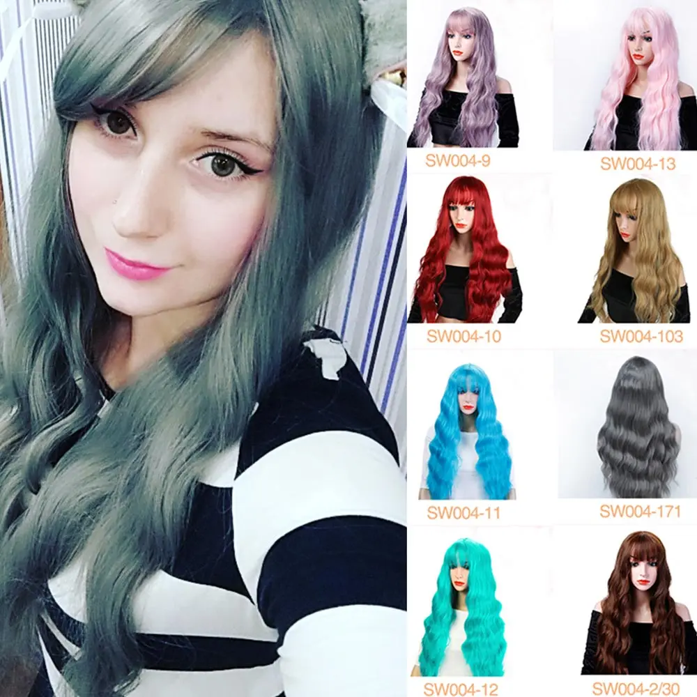 Hidola Fashion 12 Color Wig Long Curly Wavy Hair Middle Part Or