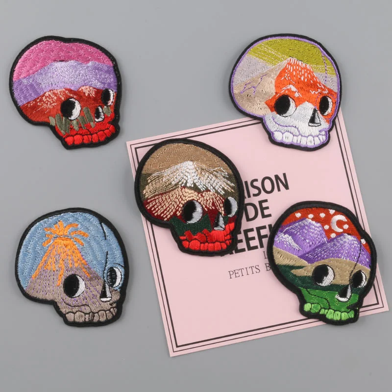 

Punk Landscape Skeleton Patches Embroidery Badge Applique Iron On Clothes Ironing Clothing Sewing Supplies Decorative